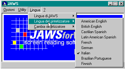 Le lingue selezionabili in Jaws