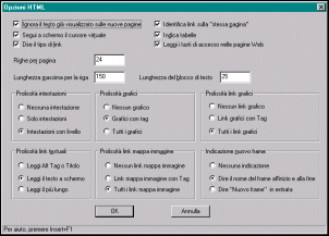 Le opzioni Html di Jaws, tra cui spicca la possibilità di ignorare il contenuto ripetuto su più pagine