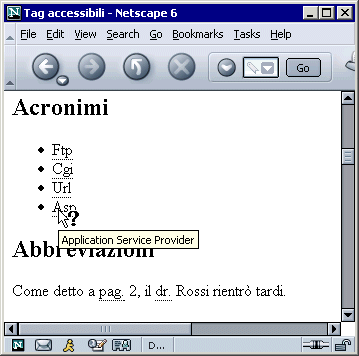 Netscape 6 supporta acronimi e abbreviazioni