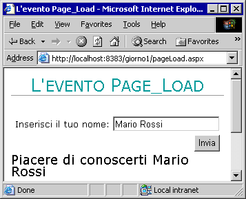 La pagina visualizza il nome e cognome dell'utente