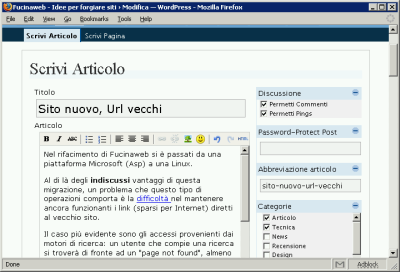 La schemata di editing visuale di WordPress 1.6