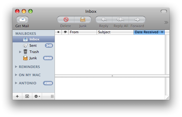 La posta in entrata senza messaggi in Apple Mail